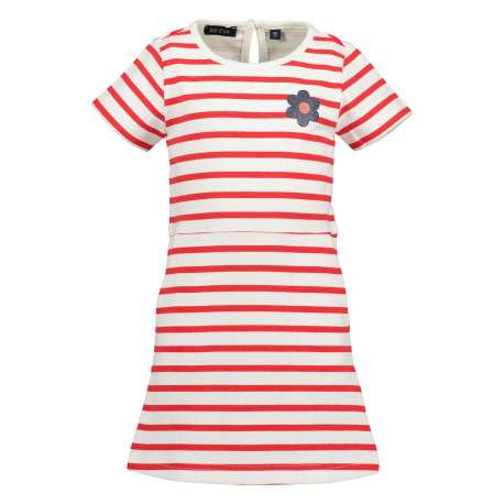 Robe courte en coton mélangé avec des rayures rouges et une fleur en glitter