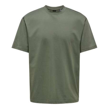 T-shirt en coton biologique olive uni à coupe droite et col rond - Image 5