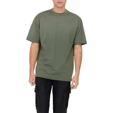 T-shirt en coton biologique olive uni à coupe droite et col rond - Image 6