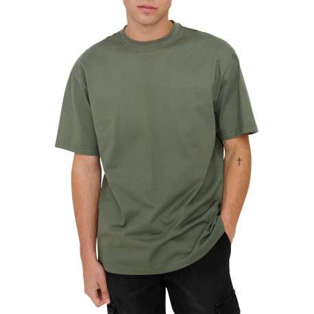 T-shirt en coton biologique olive uni à coupe droite et col rond - Image 10