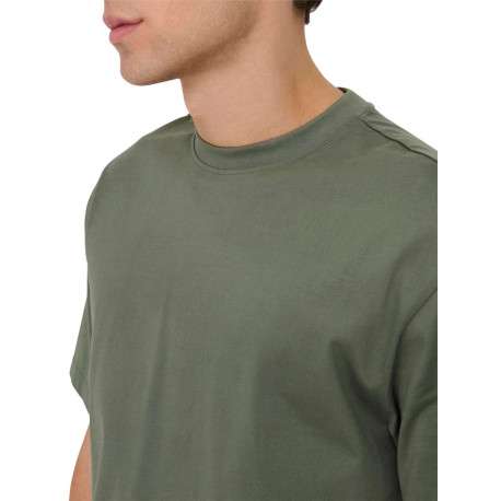 T-shirt en coton biologique olive uni à coupe droite et col rond - Image 11