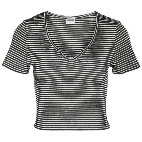 T-shirt noir rayé avec une coupe moulante un col en V et des manches courtes