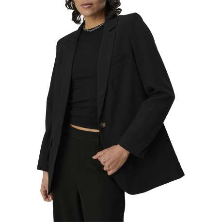 Blazer noir uni avec une coupe droite un col cranté et des manches longues