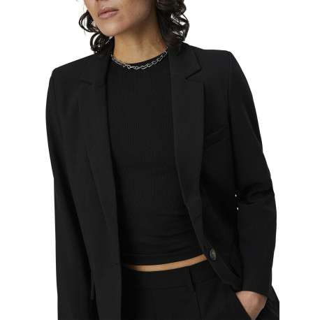 Blazer noir uni avec une coupe droite un col cranté et des manches longues - Image 3