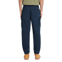 Pantalon cargo en coton marine uni avec un patch d'authenticité