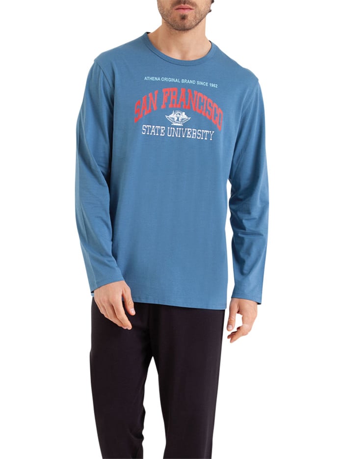 Pyjama long en coton bleu...