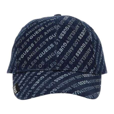 Casquette effet jean imprimée au nom de la marque en bleu et patch logotypé