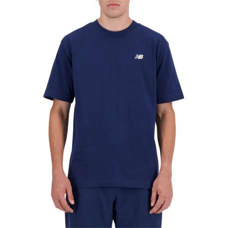 T-shirt en coton marine uni avec un col rond et une coupe droite