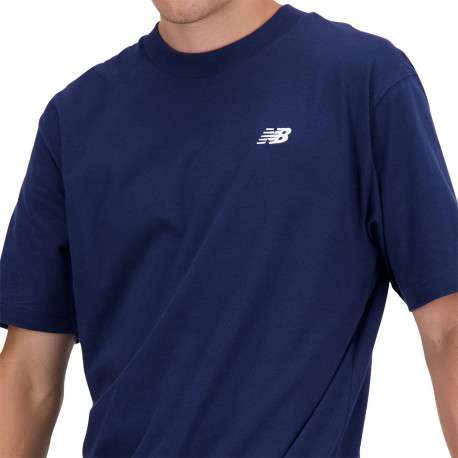 T-shirt en coton marine uni avec un col rond et une coupe droite - Image 2