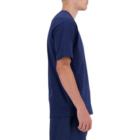 T-shirt en coton marine uni avec un col rond et une coupe droite - Image 3