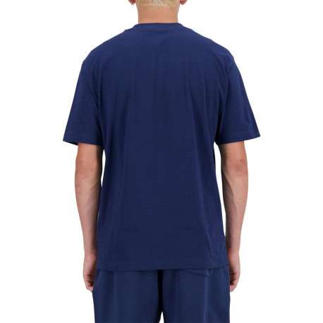T-shirt en coton marine uni avec un col rond et une coupe droite - Image 4