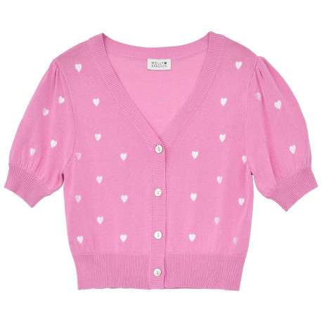 Cardigan rose avec des cœurs imprimés à col v et coupe droite - Image 4