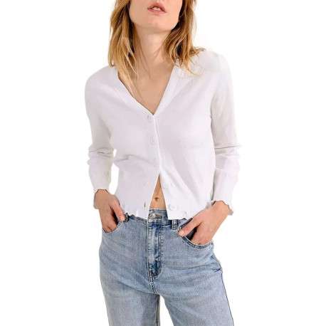 Cardigan blanc en maille côtelé à coupe cropped et à manches longues - Image 4