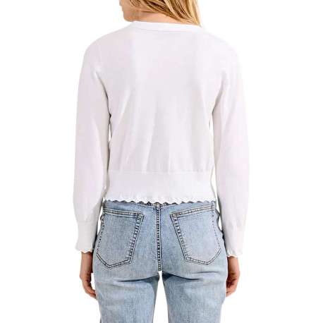 Cardigan blanc en maille côtelé à coupe cropped et à manches longues - Image 5