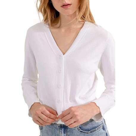 Cardigan blanc en maille côtelé à coupe cropped et à manches longues - Image 6