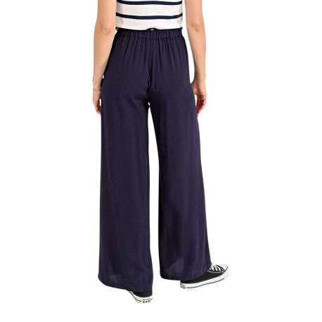 Pantalon marine uni avec une coupe large et une taille intermédiaire - Image 5