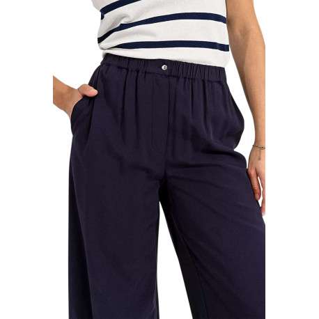 Pantalon marine uni avec une coupe large et une taille intermédiaire - Image 6