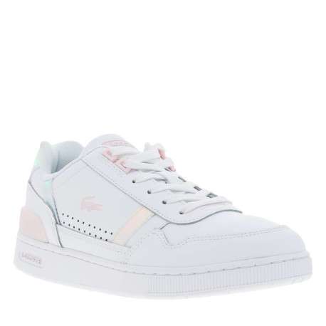 Baskets basses tennis en cuir blanches et rose avec des lacets plats - Image 3