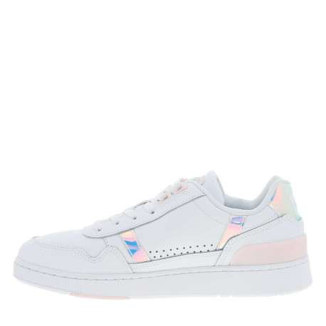 Baskets basses tennis en cuir blanches et rose avec des lacets plats