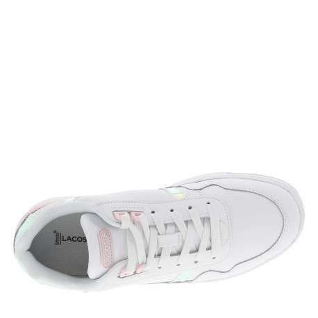 Baskets basses tennis en cuir blanches et rose avec des lacets plats - Image 4