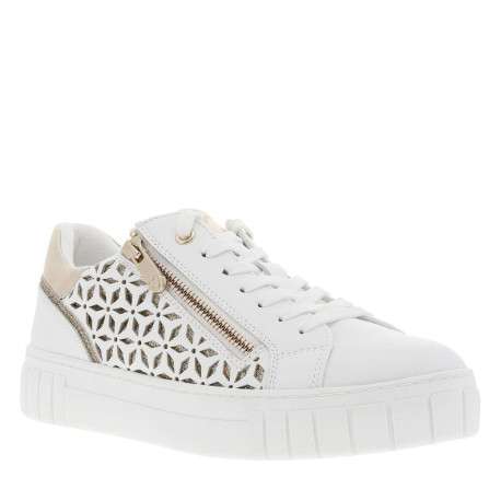 Baskets basses tennis blanches avec détail pailleté lacets plats et zip latéral - Image 3
