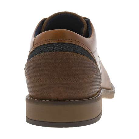 Derbies en cuir cognac et marine à talon plat avec des lacets ronds - Image 6