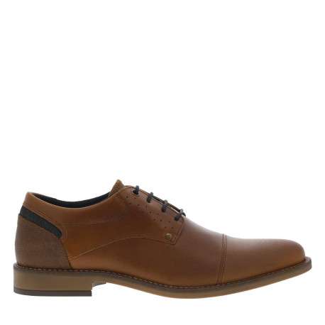 Derbies en cuir cognac et marine à talon plat avec des lacets ronds - Image 2