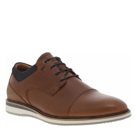 Baskets basses derbies en cuir cognac avec des lacets ronds marine