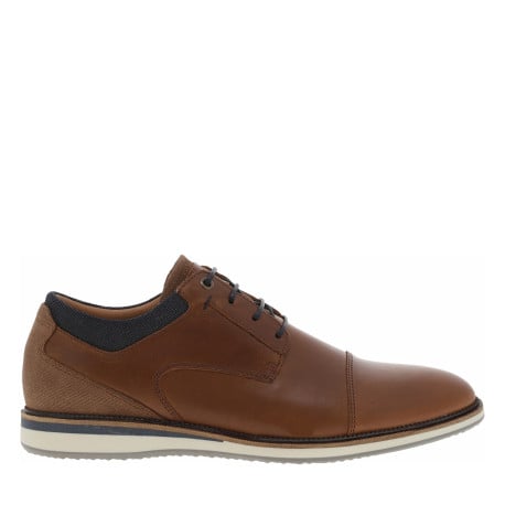 Baskets basses derbies en cuir cognac avec des lacets ronds marine