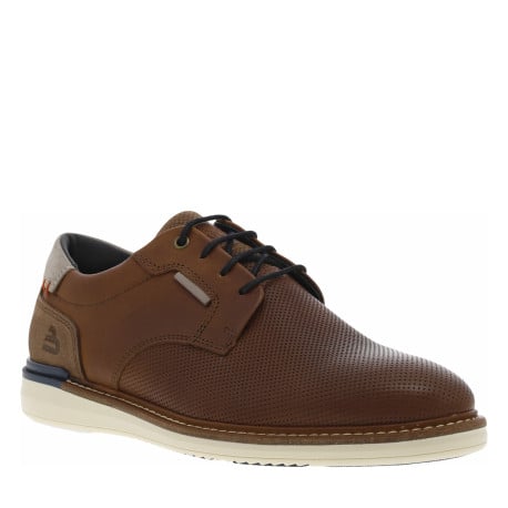 Baskets basses style derbies en cuir cognac avec lacets ronds marine