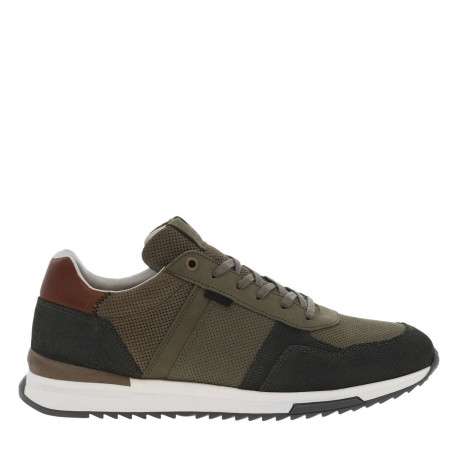 Baskets basses en cuir kaki avec une semelle running et des lacets plats - Image 2