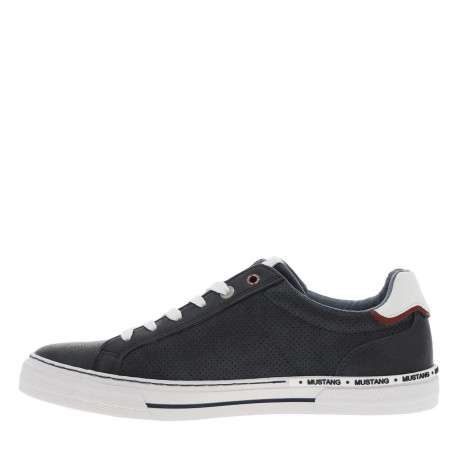 Baskets basses tennis bleu marine avec des lacets plats blancs et un zip latéral