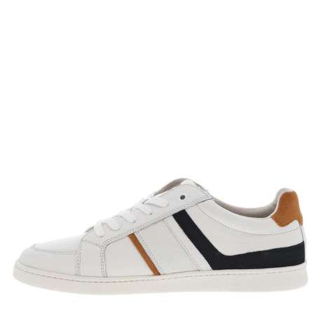 Baskets basses tennis en cuir blanches avec lacets plats et logo sur le côté