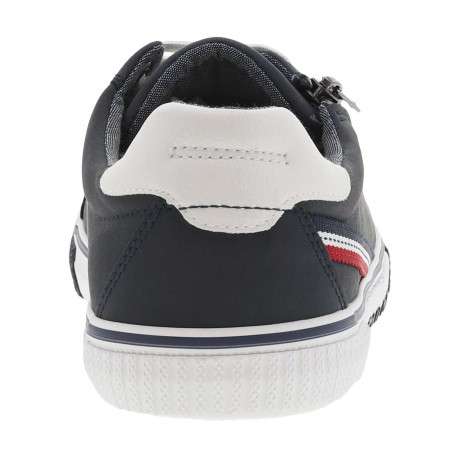 Baskets basses marine avec lacets plats blancs et un zip sur le côté extérieur - Image 6