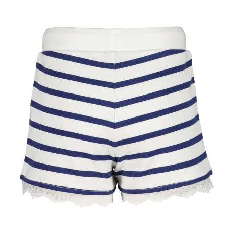 Short jogging en coton mélangé marine rayé avec coupe droite et de la dentelle