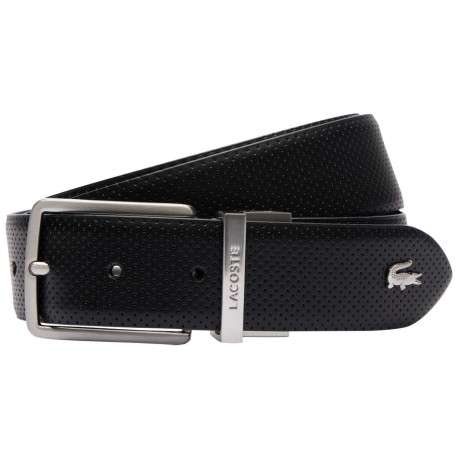 Ceinture en cuir noire avec boucle à ardillon métallique argentée