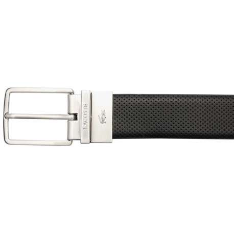 Ceinture en cuir noire avec boucle à ardillon métallique argentée - Image 2