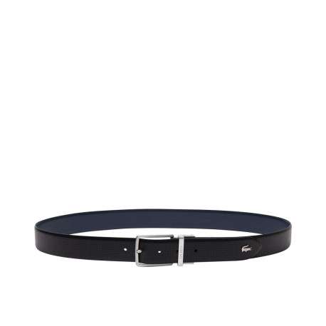 Ceinture en cuir noire avec boucle à ardillon métallique argentée - Image 3