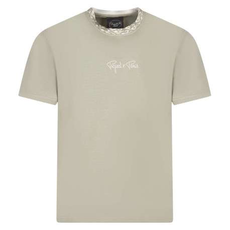 T-shirt kaki uni avec nom de la marque brodé à l'avant et une coupe droite