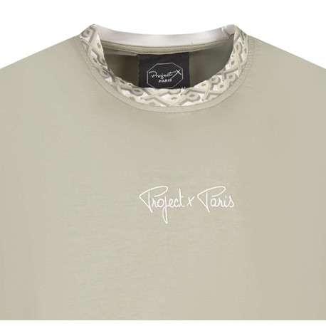 T-shirt kaki uni avec nom de la marque brodé à l'avant et une coupe droite - Image 3