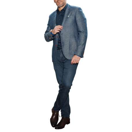 Blazer de costume en coton mélangé indigo chiné avec un col cranté