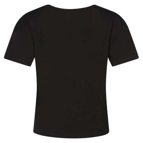 T-shirt noir uni avec une coupe cropped un col v et des manches courtes - Image 2