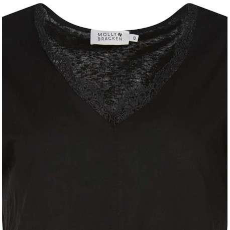 T-shirt noir uni avec une coupe cropped un col v et des manches courtes - Image 3
