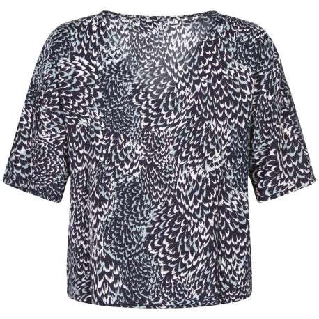 T-shirt bleu tacheté à coupe cropped col v et à manches courtes - Image 2