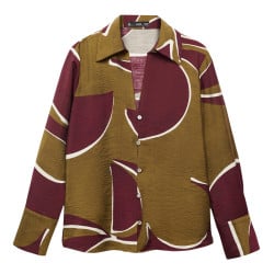 Chemisier kaki et bordeaux avec une coupe droite et un col v à revers