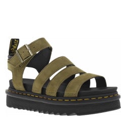 Nu-pieds Blaire en cuir nubuck olive avec une semelle plateau crantée