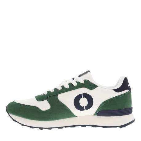 Baskets basses running vertes, blanches et marine avec lacets plats