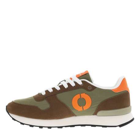 Baskets basses olive, orange et marron avec lacets plats et semelle running