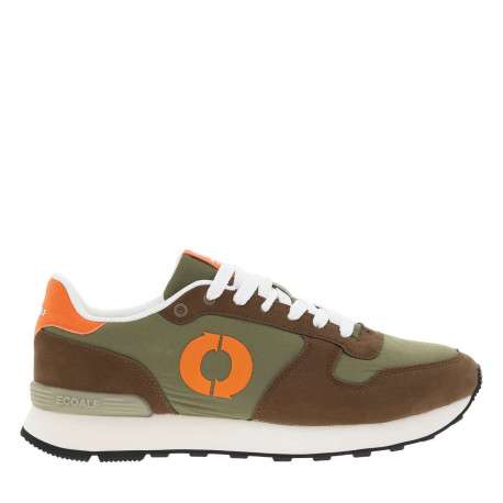 Baskets basses olive, orange et marron avec lacets plats et semelle running - Image 2