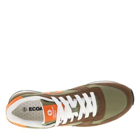 Baskets basses olive, orange et marron avec lacets plats et semelle running - Image 4